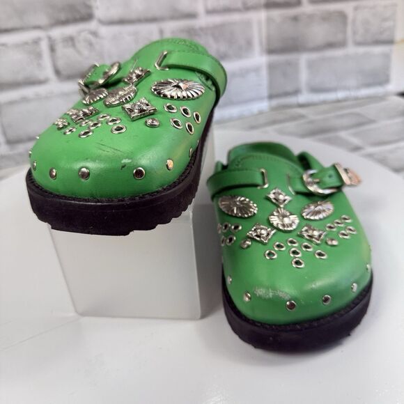 Toga Virilis Archives Green Metal Sabot Eyelet Mules Size 31 EU- US 13/13.5 Kids - Picture 5 of 13